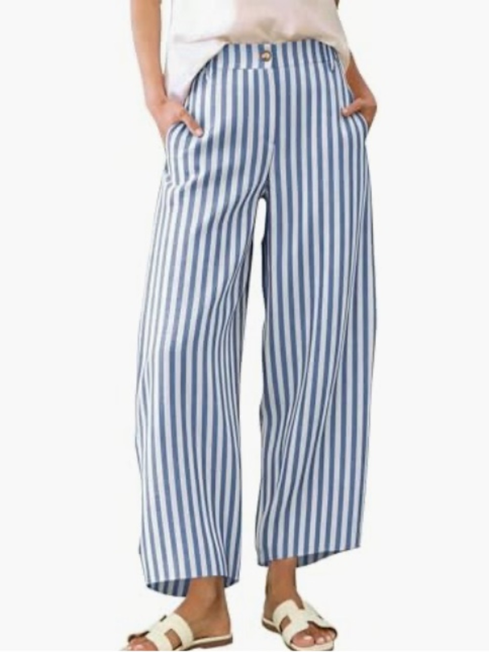 Striped Wide-Leg Pants - Blue/White
